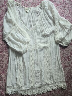 Billabong White Lace-Trim Peasant Mini Dress